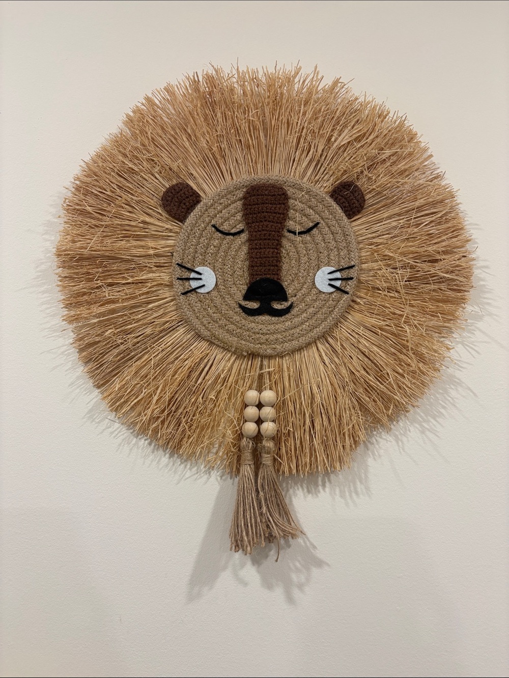 Handwoven Lion Wall Decor in Natural Brown